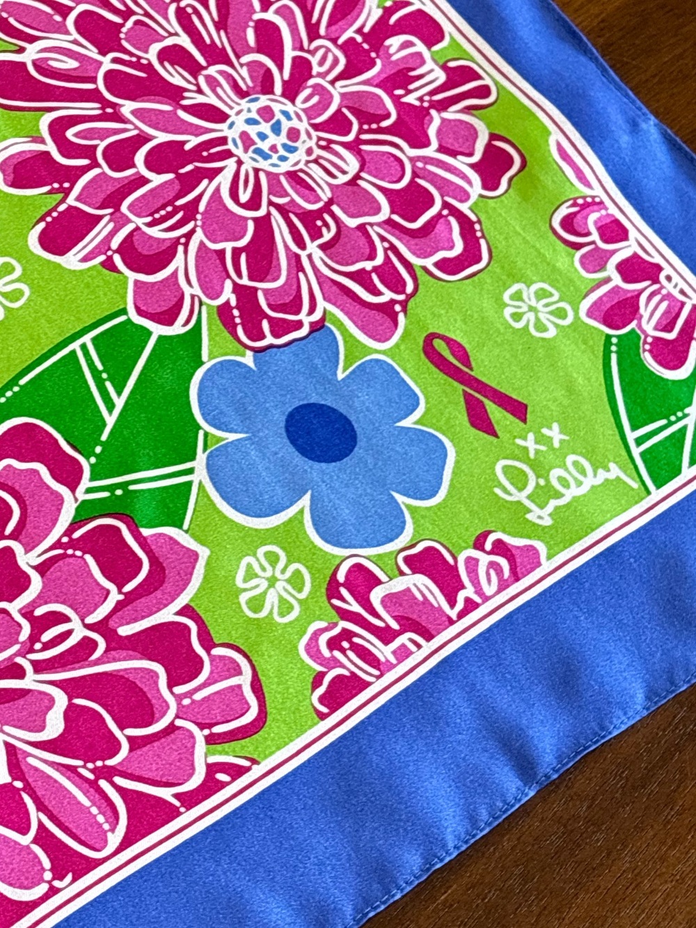 Lilly Pulitzer silk, floral breast cancer awareness scarf. Collab with Ford - Picture 3 of 8